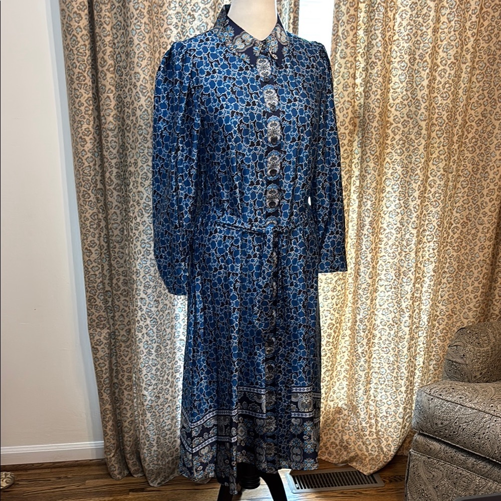 Nicole Miller Blue and White Satin Silk Dress